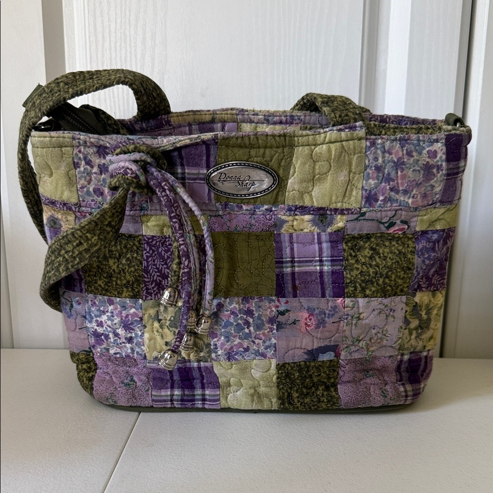 Donna Sharp Quilted Patchwork Shoulder Bag in Olive Green & Lavender